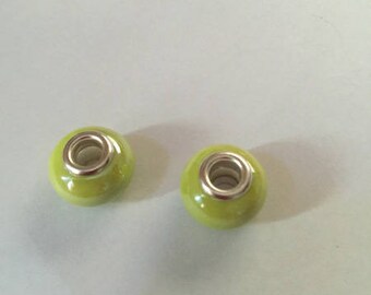 beads (two) lime green porcelain