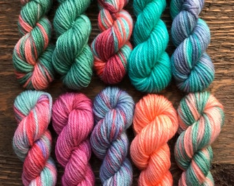 Hand Dyed Sock Yarn Mini Skein Set #139 -- 10 Mini Skeins/25 Yards Each