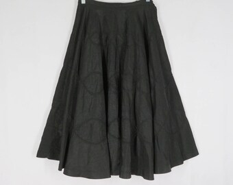 Vintage 40s 50s Black Taffeta Circle Skirt W 26 Trapunto Stitching Metal Zip