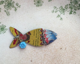 Tin Jewelry Fish Necklace "Fish Out of Water" #9 Tin for the Ten Year Tenth Wedding Anniversary