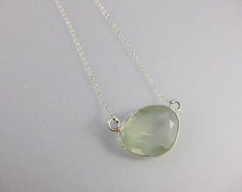 Pale Green Prehnite and Sterling Silver Necklace