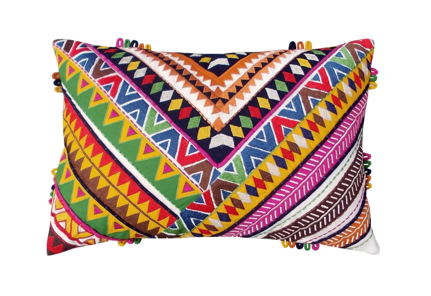 Multicolor tribal pillow embroidered bohemian cotton throw
