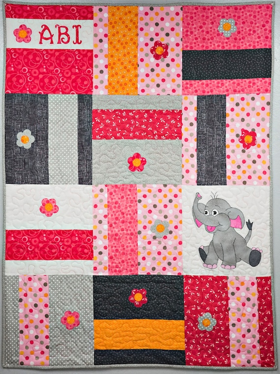 elephant applique baby quilt pdf pattern easy downloadable