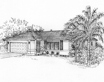 Custom House Portraits in Ink - architectural sketch of your home - unique gift - commissioned ink sketch from your photo