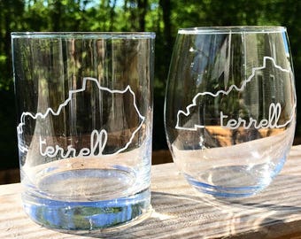 2 Last Name Etched Bourbon OR Stemless Wine Glasses