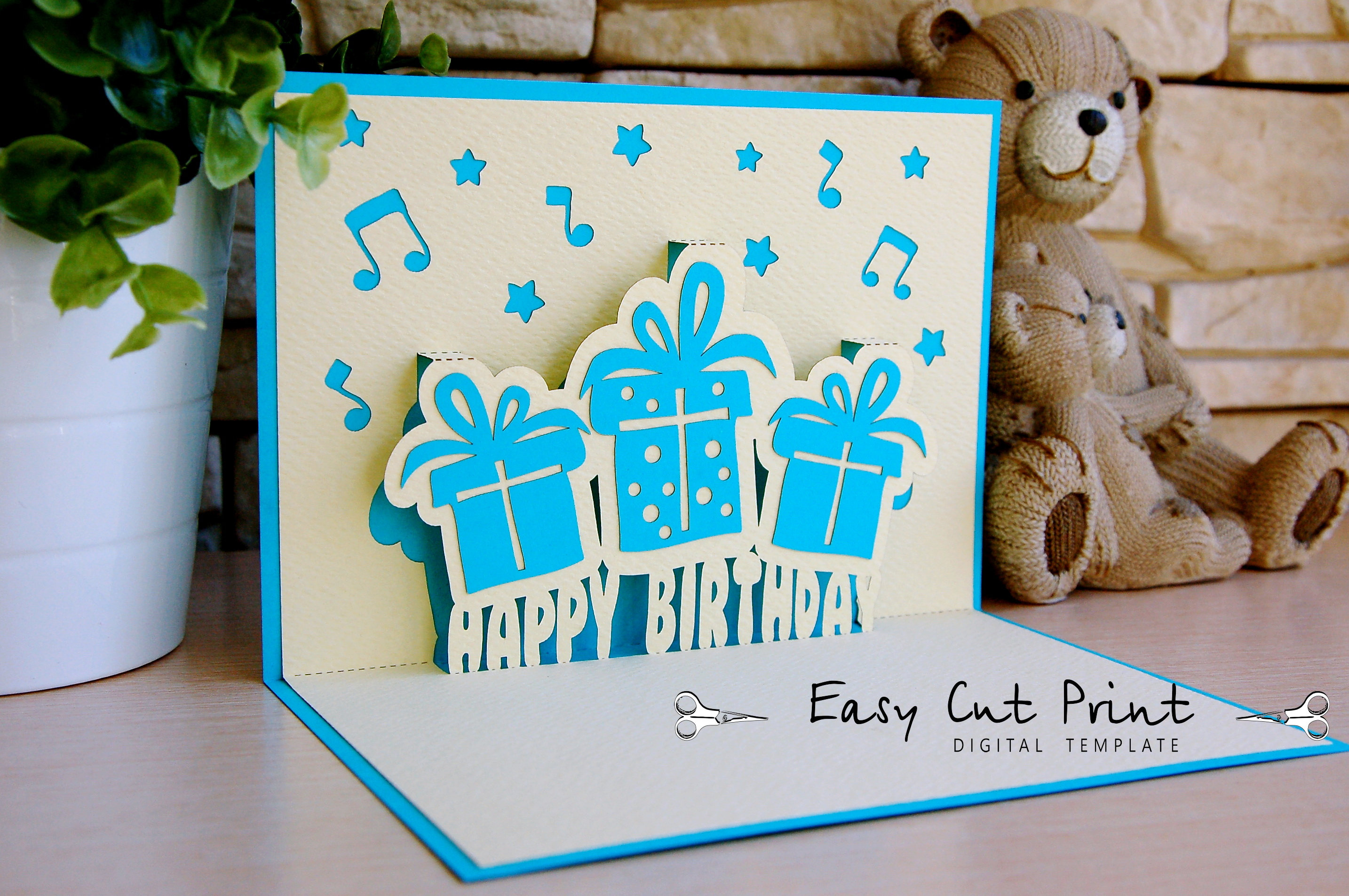 Happy birthday 3D gift pop up Card Laser cut SVG DXF CDR