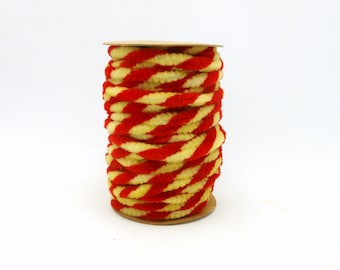 Spool of Red & Cream Chenille Wired Garland - 6.5 Yards