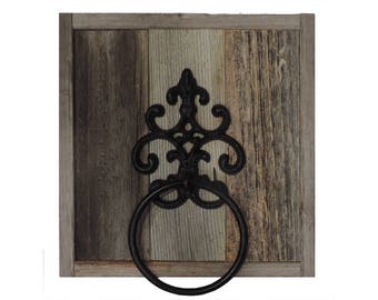 Reclaimed Barn Wood Rustic Cast Iron Towel Ring