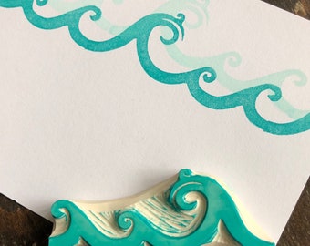 Ocean Waves Rubber Stamp Hand Carved Sea