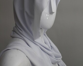 white hood, hippie hood, monk hood, hooded scarf, peasant hood, assassin hood, celtic hood, festival wear, burning man, light hood, boho