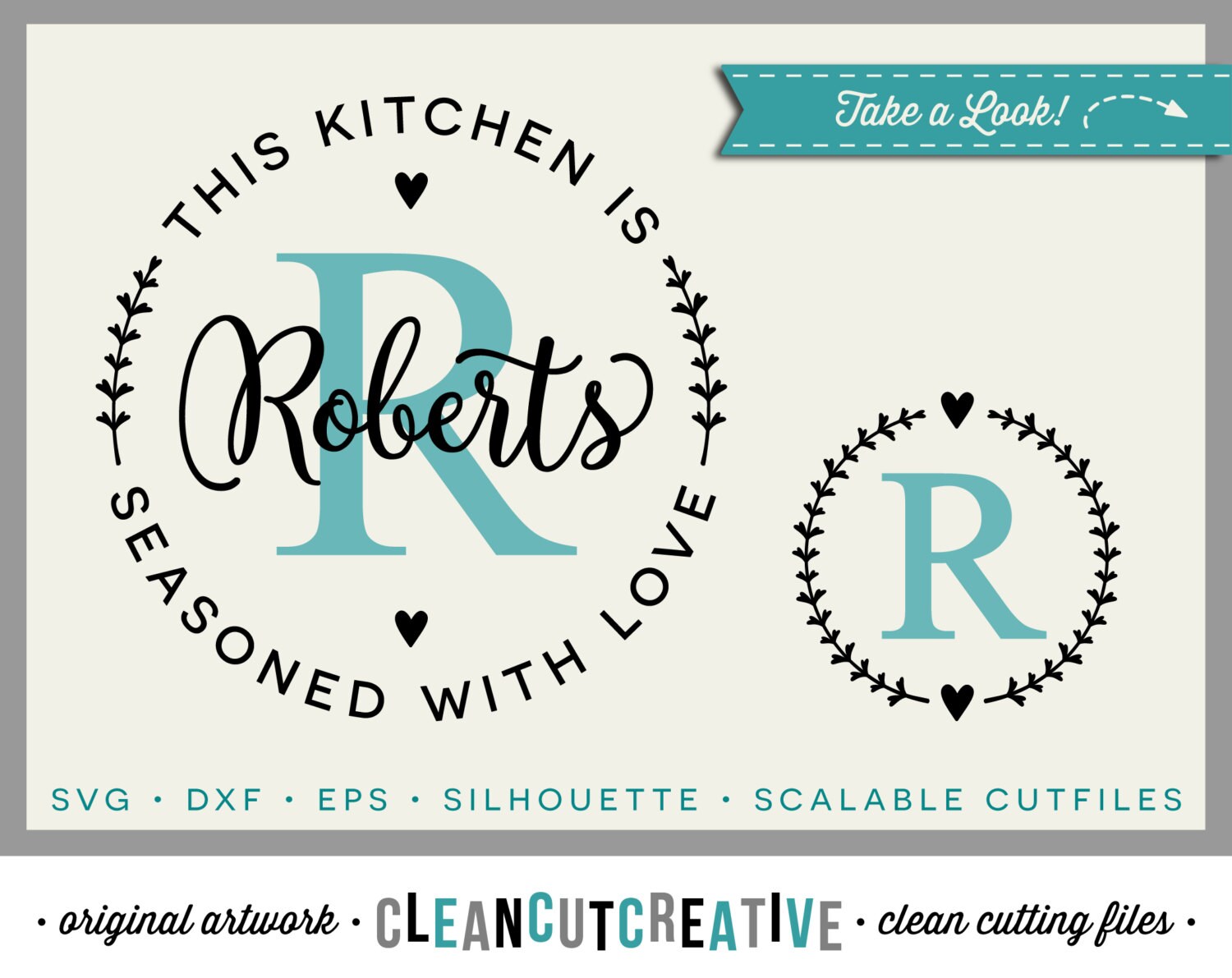 Download DIY personalize SVG Kitchen Seasoned with Love frame apron