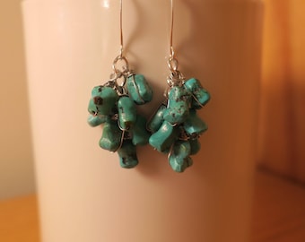 Silver Plated Turquoise Cluster Earrings