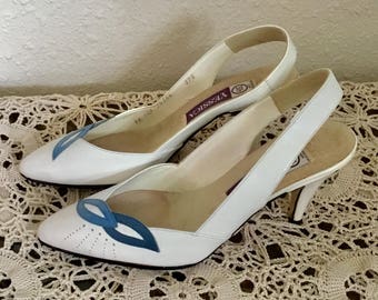 80’s Vintage White Leather Slingback Heels