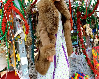 vintage afghan coat, suede with fur trim