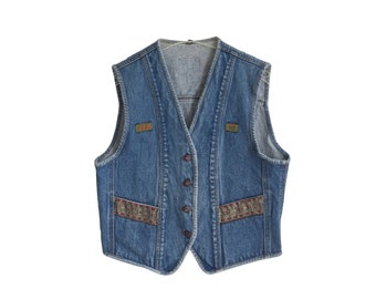 Indigo Blue 1980s Vintage Denim Vest Size M E D I U M