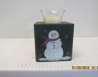 Snowman candle holder block