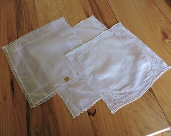 3 Vintage White Handkerchiefs