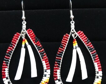 Red teardrop brick stitch beaded earrings