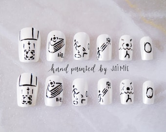 Portal, Portal 2, Companion Cube, Nail Set, Hand Painted False Nails