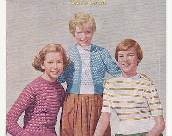 ON SALE Paton's Knitting Pattern No 410 for Girls aged 5 to 15 years - Vintage 1950s, Jumpers, Cardigans, Sweaters, Jackets