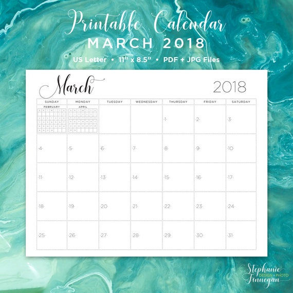 march printable calendar 2018