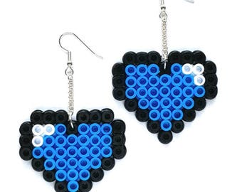 Electric Blue Handmade Pixel Heart Earrings