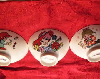 Set 3 Asian Cartoon Bowls, Kids Asian Rice Bowls, Chinese Cartoon Porcelain Noodle Bowls, 3 Vintage Asian Bowls, Asian Noodle Bowl set
