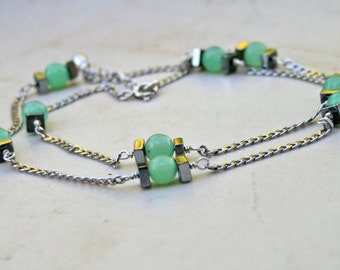 Aventurine, hematite sterling silver necklace