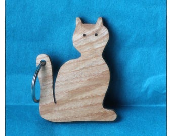 Cat Keyring, Cat KeyChain, Key Ring, Wooden Cat, Gifts