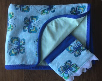Butterfly Flannel Blanket and Burp Cloth Set...Ready to Ship