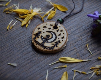Magic Necklace ~ Moonin ~ made of wood Pyrography