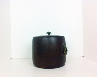 Vintage Brown Faux Leather Ice Bucket 1960s