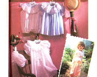 90's Simplicity 7135 Oliver Goodin Toddlers' Dress and Romper in Two Lengths and Bonnet, Uncut, Factory Folded Sewing Pattern Size 1-4