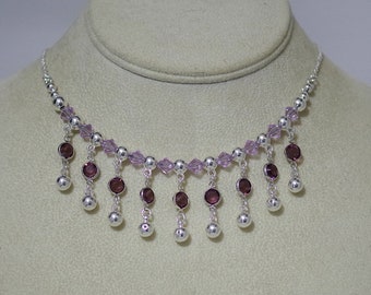 Swarovski Crystal Necklace - Amethyst and Violet - Sterling Silver Chain - 4 Lengths