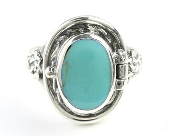 Turquoise Poison Ring, Sterling Silver Turquoise ring, 925, Boho, Gypsy, Festival Jewelry, Gemstone, Secret Compartment, Locket