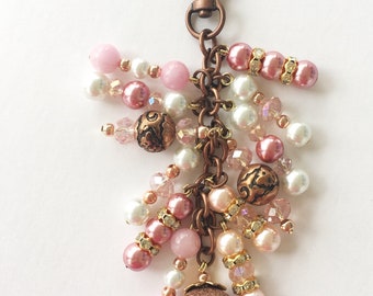 Pink and Copper Planner charm - - Planner Accessories, Purse Charm, Zipper Pull, Chunky Travelers Notebook Charm