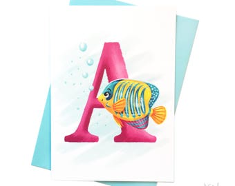 Illustrated - Alphabet - Greeting Card - A is for Angelfish