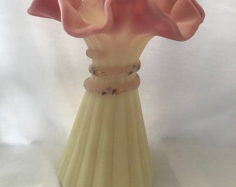 FENTON Vintage Burmese Satin VASE Roses