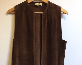 1970s Brown Suede Vest // 70s Small Leather Vest // Vintage