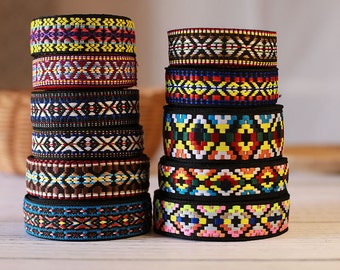 Bohemian jacquard ribbon, Embroidery Vintage Jacquard Border Trim Woven Trim, 11 styles available - by 2 yards