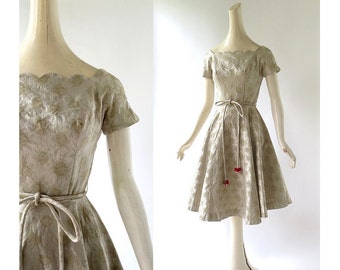50s Gold Dress | Party Dress | 1950s Dress | XS