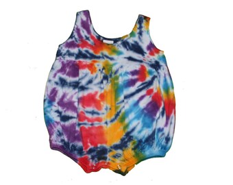 Rainbow Romper in Rainbow Tie Dye with Navy Accents-Baby Girl Romper- Tie Dye Romper