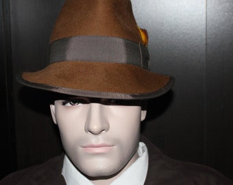 Elegant Rabbit fur felt Fedora/Borsalino style - brown