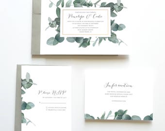 Eucalyptus Wedding Invitation, Botanical Wedding Invitation, Green Wedding Invitation, Wedding Invitation Suite, Wedding Invitation Set