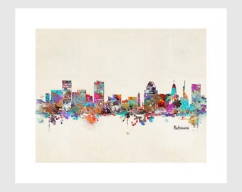 baltimore skyline .modern pop art skylines.Gallery fine art prints .city skylines for home decor.color your world