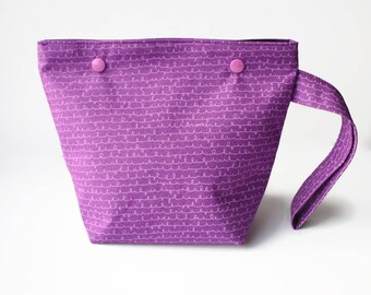 Purple Sock Knitting Bag, Crochet Project Bag, One Skein Yarn Bag with Snaps, Small Knitting Project Bag, Zipperless Knitting Bag