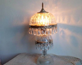 Crystal Table Lamp, French Boudoir Lamp, Shabby Cottage Chic Lighting