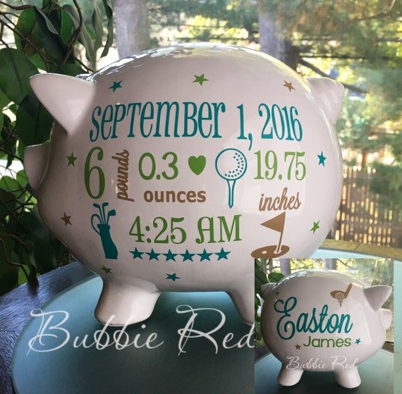 Personalized Golf Piggy Bank Golf Baby Piggy Bank Baby Birth
