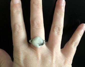 Marbled stone silver wire wrapped ring