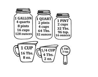 Measuring Cup Conversion SVG, Mason Jar svg Design, Kitchen Decor svg Files, Silhouette Files, Cricut Files, SVG Cut Files, PNG Files